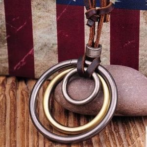Genuine Leather, Long Necklace with circle pendan